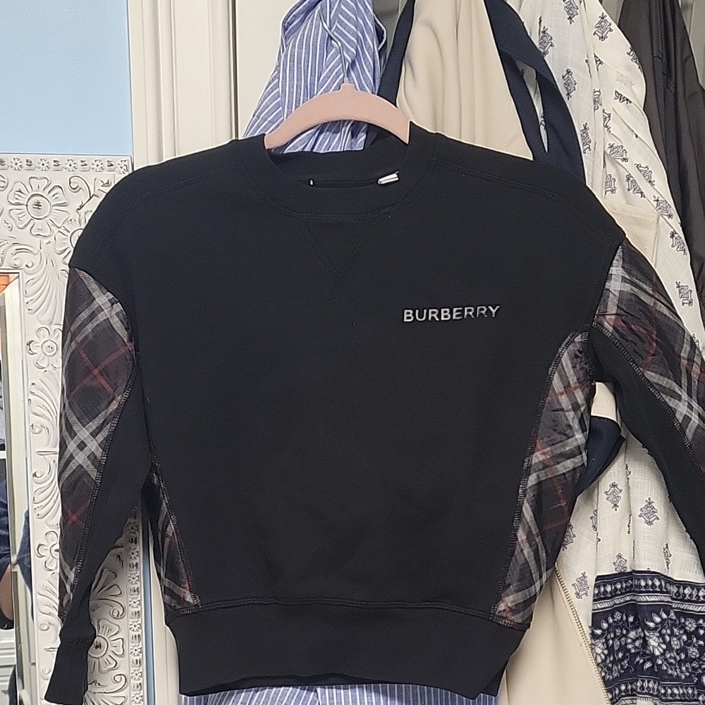 Burberry Black Sweatshirt with Plaid Accents